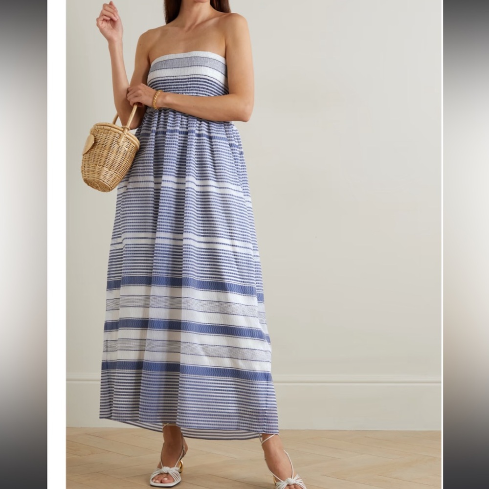 Lafayette 148 Stripe Crinkle Strapless Dress